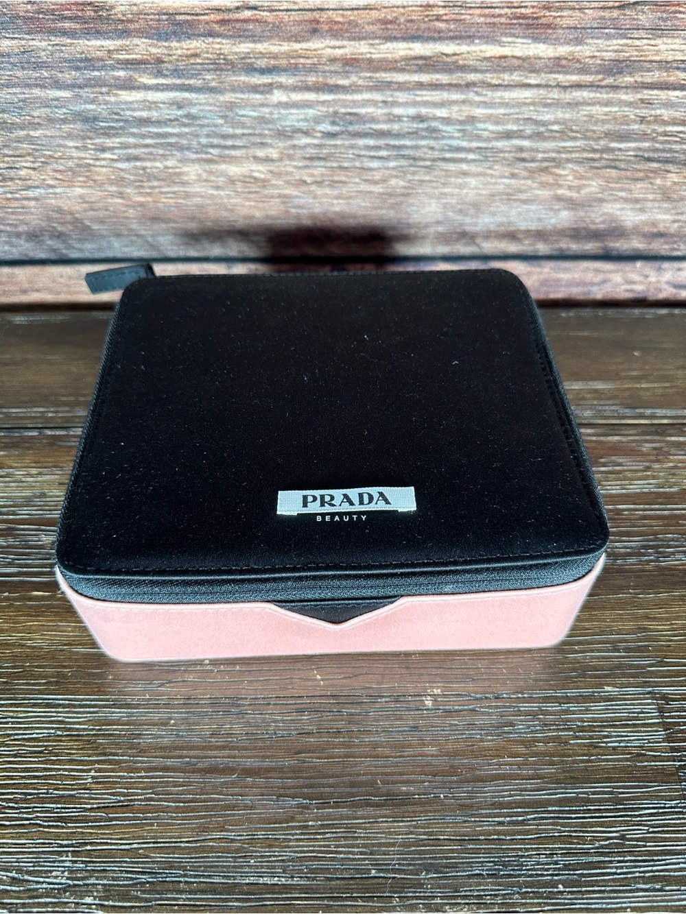 Prada Black & Blush Pink Satin Travel Cosmetic Case